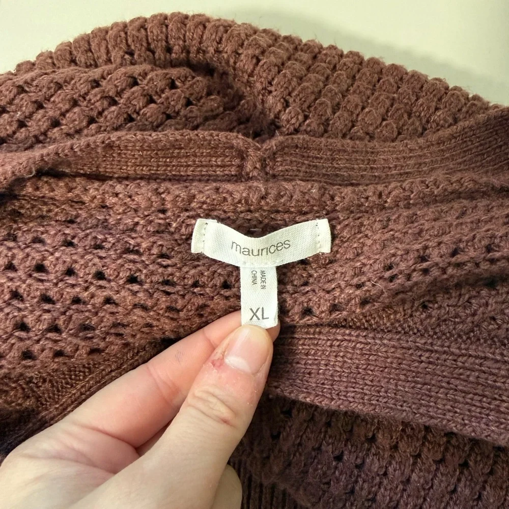 Maurices Mesh Button Front Cardigan Sweater Burgundy Open Knit Xlarge Women’s